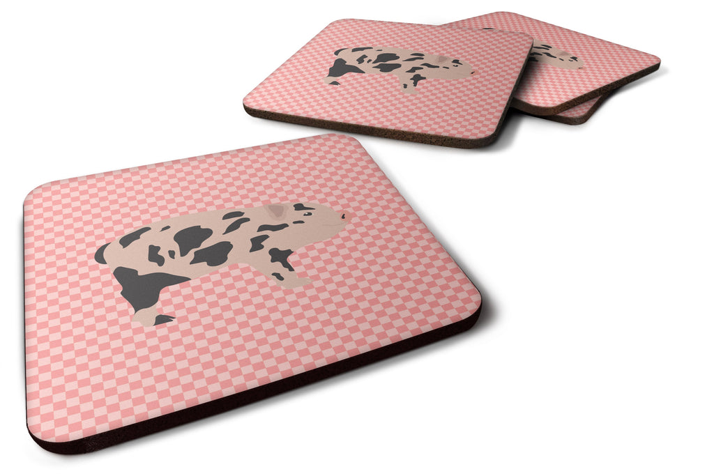 Mini Miniature Pig Pink Check Foam Coasters Set of 4 Cup Coasters for Indoor Outdoor, Tabletop Protection, Anti Slip, Mouse pad Material