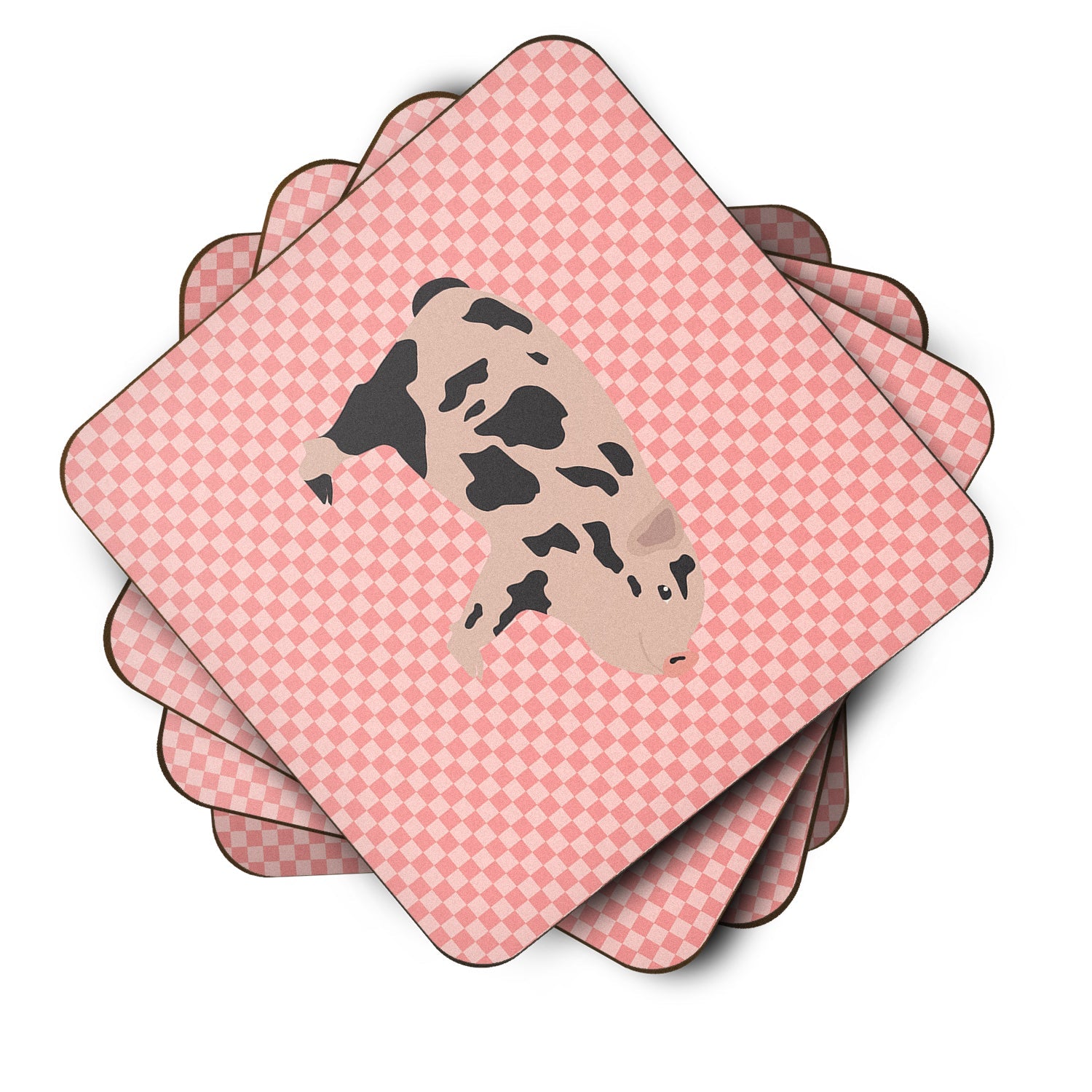 Mini Miniature Pig Pink Check Foam Coasters Set of 4 Cup Coasters for Indoor Outdoor, Tabletop Protection, Anti Slip, Mouse pad Material