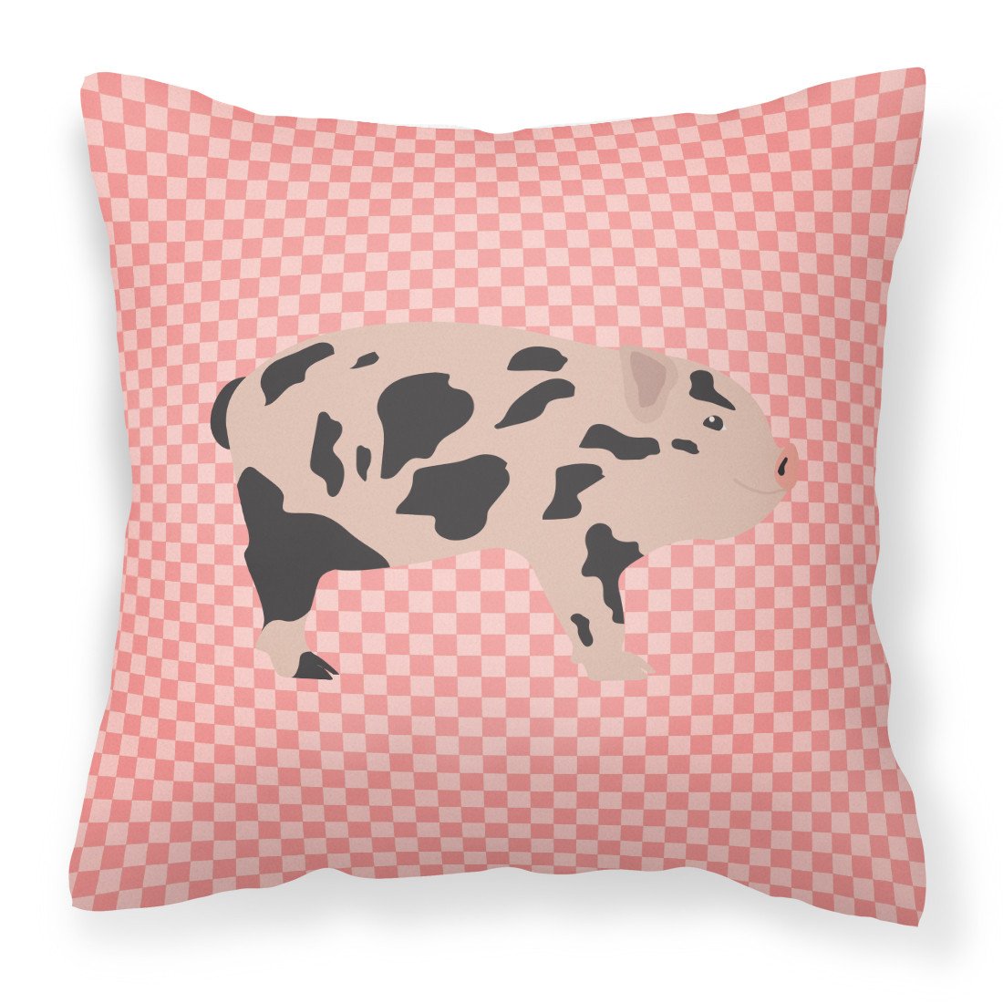 Mini Miniature Pig Pink Check Decorative Throw Pillow 18x18 Indoor Outdoor Accent Cushion, Fabric Cover with Insert for Sofa, Bed, Porch & Living Room