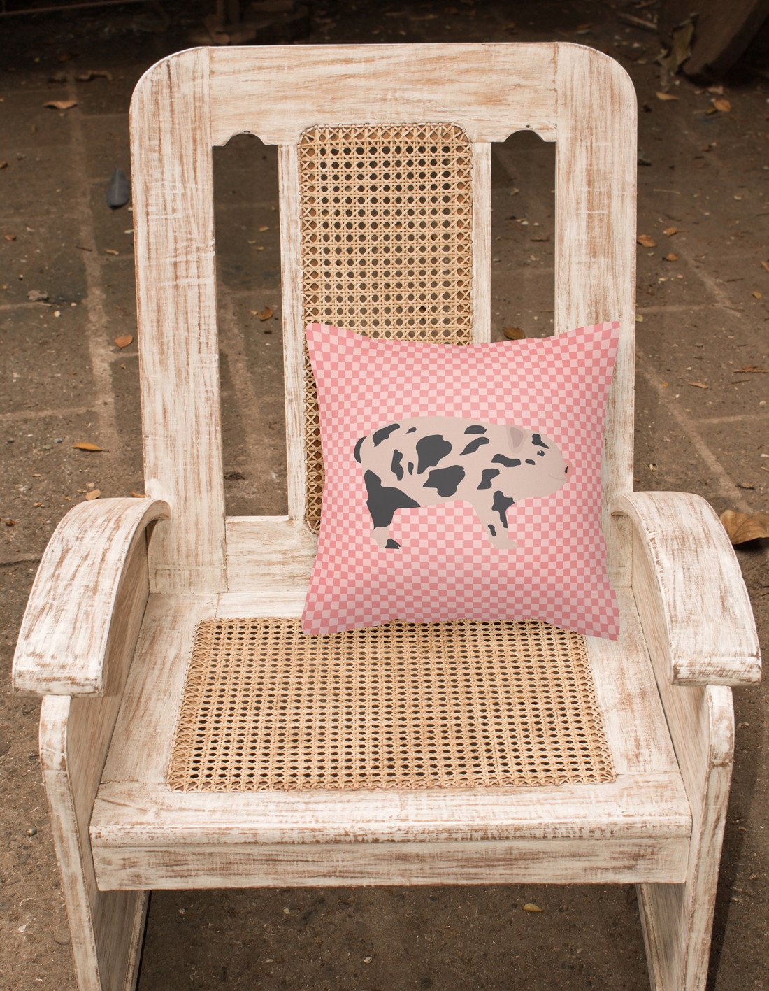 Mini Miniature Pig Pink Check Decorative Throw Pillow 18x18 Indoor Outdoor Accent Cushion, Fabric Cover with Insert for Sofa, Bed, Porch & Living Room