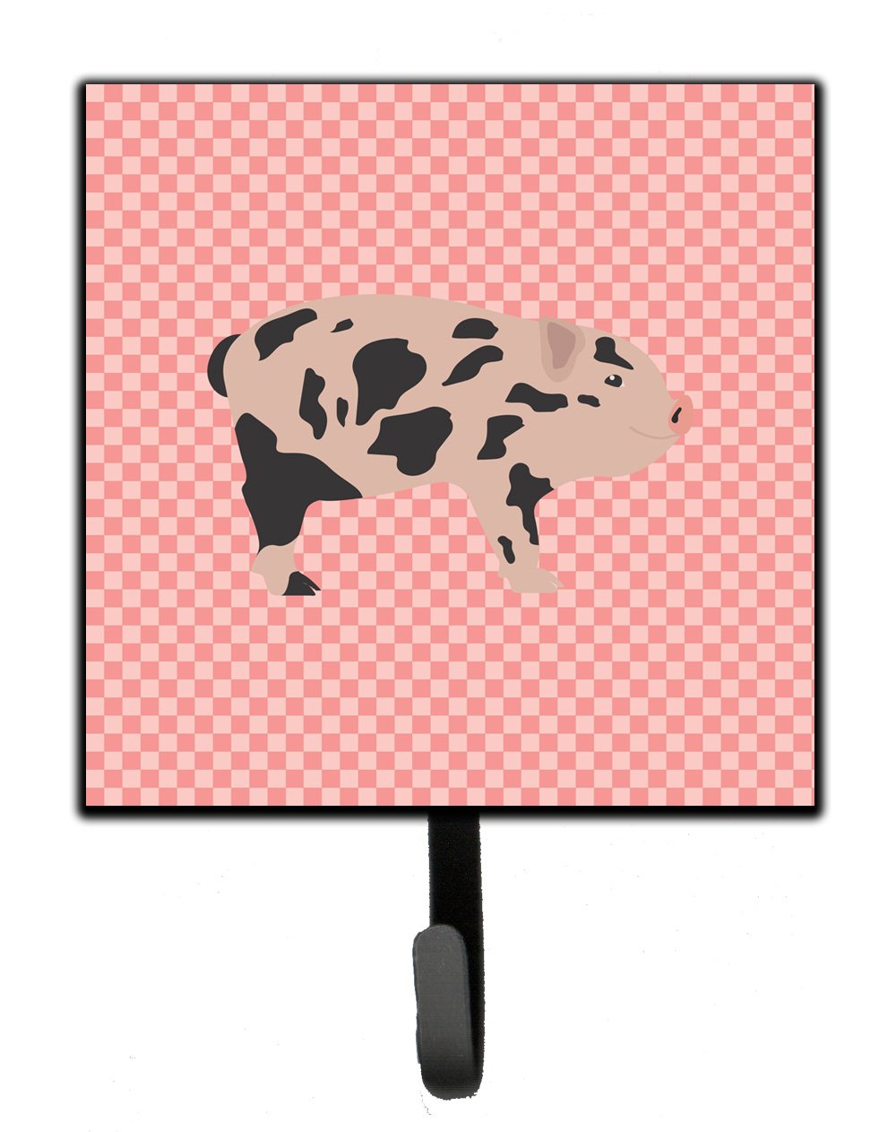 Mini Miniature Pig Pink Check Leash or Key Holder Wall Hooks, Key Hooks Holder, Coat Rack Wall Mount, Coat Hooks, Hooks for Hanging Keys, Towels, Aprons, Leashes