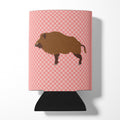Wild Boar Pig Pink Check Can or Bottle Hugger Cooler Sleeve for Standard 12 oz Cans, Insulated Foam Beer & Soda Can Hugger Reusable
