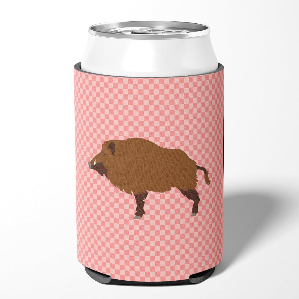 Wild Boar Pig Pink Check Can or Bottle Hugger Cooler Sleeve for Standard 12 oz Cans, Insulated Foam Beer & Soda Can Hugger Reusable