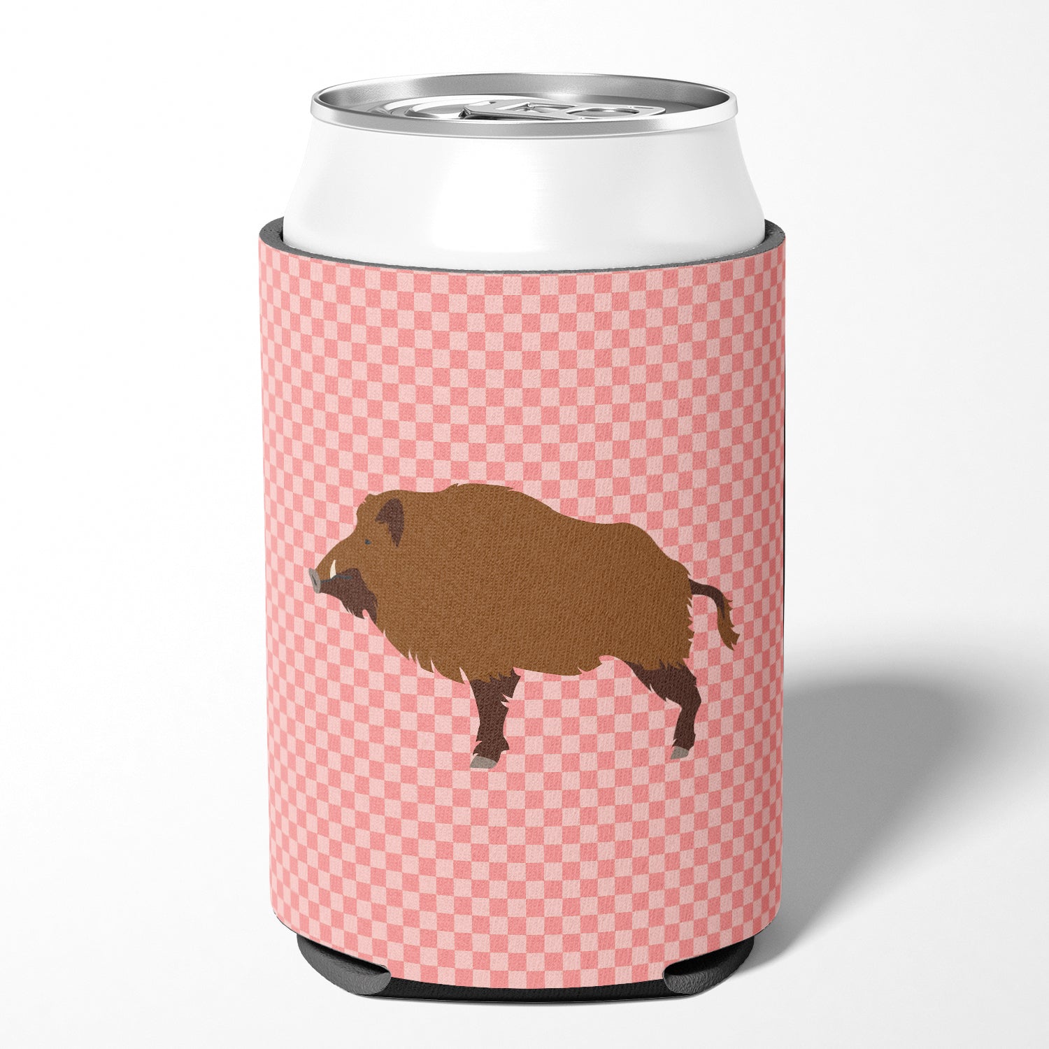 Wild Boar Pig Pink Check Can or Bottle Hugger Cooler Sleeve for Standard 12 oz Cans, Insulated Foam Beer & Soda Can Hugger Reusable