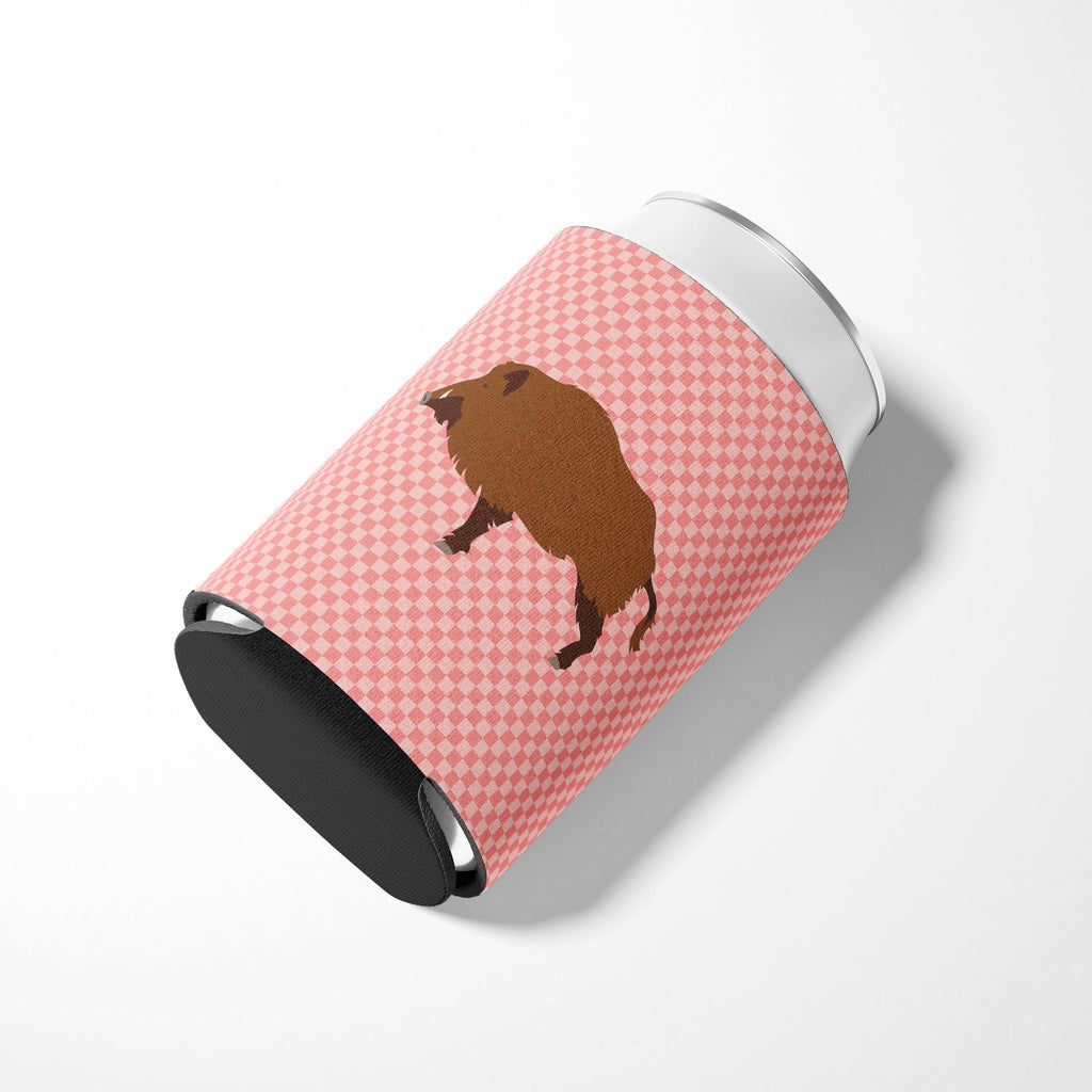 Wild Boar Pig Pink Check Can or Bottle Hugger Cooler Sleeve for Standard 12 oz Cans, Insulated Foam Beer & Soda Can Hugger Reusable