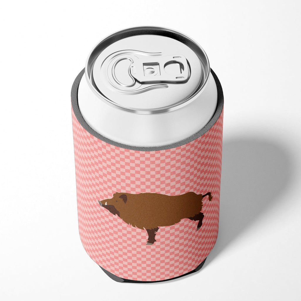 Wild Boar Pig Pink Check Can or Bottle Hugger Cooler Sleeve for Standard 12 oz Cans, Insulated Foam Beer & Soda Can Hugger Reusable