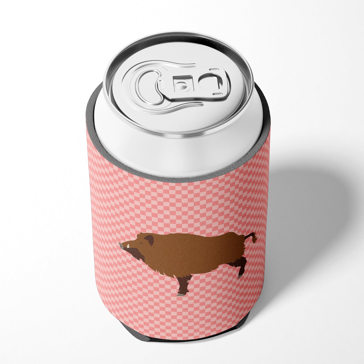 Wild Boar Pig Pink Check Can or Bottle Hugger Cooler Sleeve for Standard 12 oz Cans, Insulated Foam Beer & Soda Can Hugger Reusable