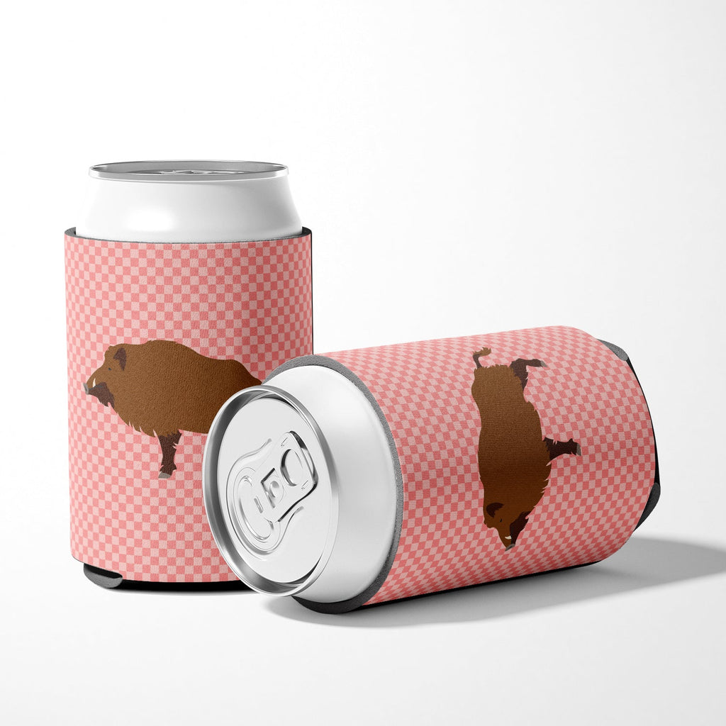 Wild Boar Pig Pink Check Can or Bottle Hugger Cooler Sleeve for Standard 12 oz Cans, Insulated Foam Beer & Soda Can Hugger Reusable