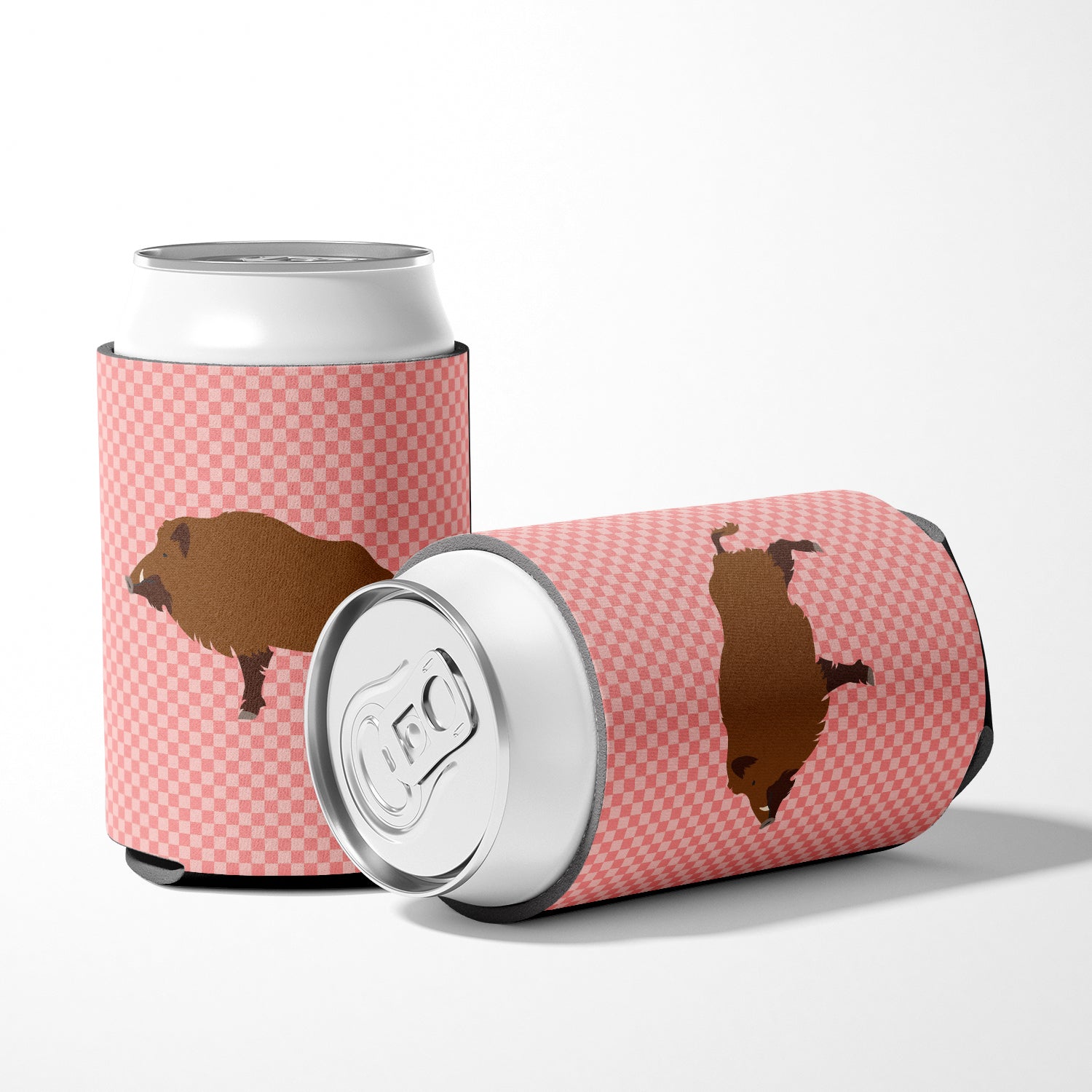 Wild Boar Pig Pink Check Can or Bottle Hugger Cooler Sleeve for Standard 12 oz Cans, Insulated Foam Beer & Soda Can Hugger Reusable