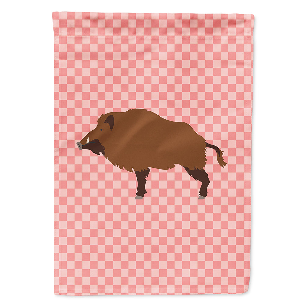 Wild Boar Pig Pink Check House Flag 28x40 Porch Sleeve Pole Decorative Outside Yard Banner Artwork Wall Hanging, Polyester
