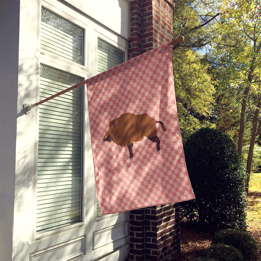 Wild Boar Pig Pink Check House Flag 28x40 Porch Sleeve Pole Decorative Outside Yard Banner Artwork Wall Hanging, Polyester