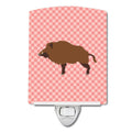 Wild Boar Pig Pink Check Ceramic Night Light Compact, UL-Certified, Ideal for Bedroom, Bathroom, Nursery, Hallway, Kitchen, 6x4x3, Multicolor