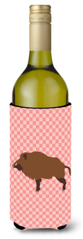 Wild Boar Pig Pink Check Wine Bottle Hugger Gift Sleeve for Standard 750 ml Bottles, Insulated Reusable Also Fits Mini Shot & Pint Bottles