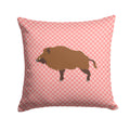 Wild Boar Pig Pink Check Decorative Throw Pillow 14x14 Indoor Outdoor Accent Cushion, Fabric Cover with Insert for Sofa, Bed, Porch & Living Room