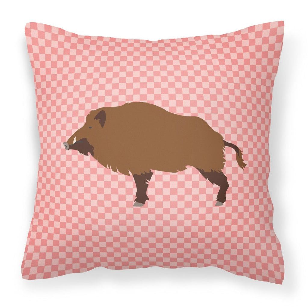 Wild Boar Pig Pink Check Decorative Throw Pillow 18x18 Indoor Outdoor Accent Cushion, Fabric Cover with Insert for Sofa, Bed, Porch & Living Room