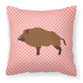 Wild Boar Pig Pink Check Decorative Throw Pillow 18x18 Indoor Outdoor Accent Cushion, Fabric Cover with Insert for Sofa, Bed, Porch & Living Room