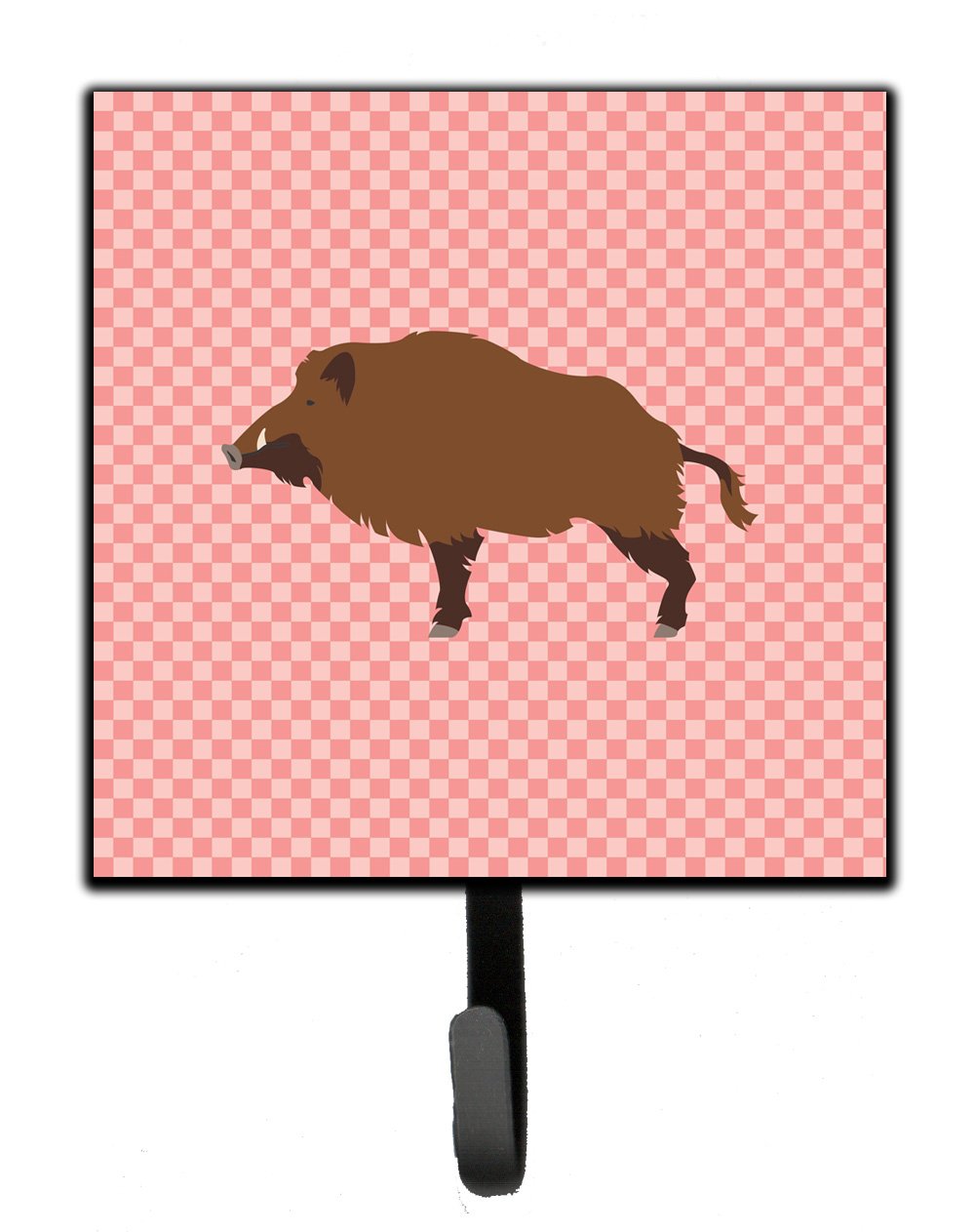 Wild Boar Pig Pink Check Leash or Key Holder Wall Hooks, Key Hooks Holder, Coat Rack Wall Mount, Coat Hooks, Hooks for Hanging Keys, Towels, Aprons, Leashes