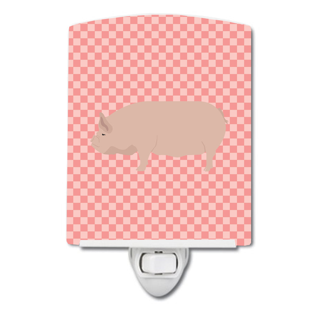 Welsh Pig Pink Check Ceramic Night Light Compact, UL-Certified, Ideal for Bedroom, Bathroom, Nursery, Hallway, Kitchen, 6x4x3, Multicolor