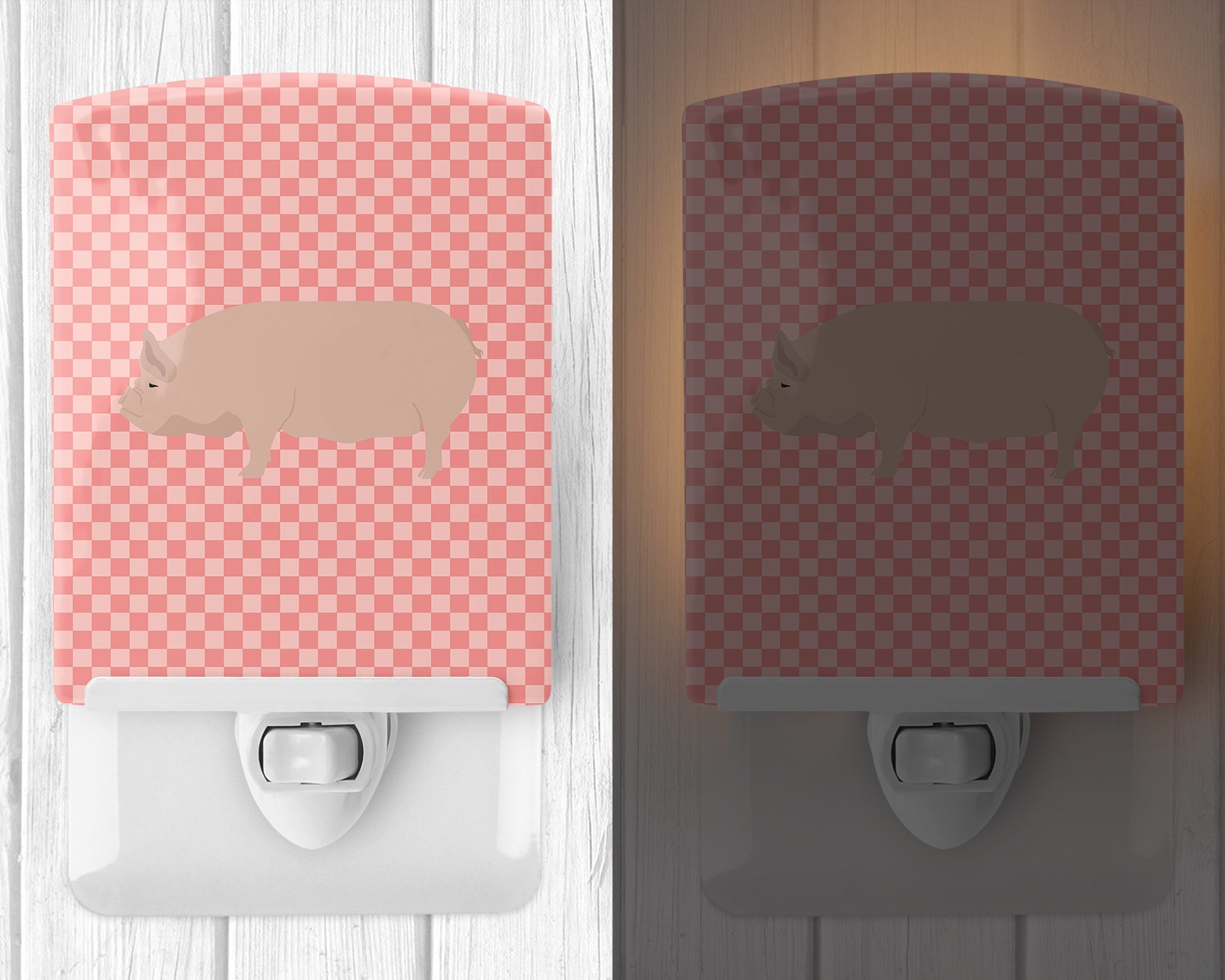 Welsh Pig Pink Check Ceramic Night Light Compact, UL-Certified, Ideal for Bedroom, Bathroom, Nursery, Hallway, Kitchen, 6x4x3, Multicolor