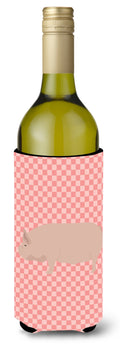 Welsh Pig Pink Check Wine Bottle Hugger Gift Sleeve for Standard 750 ml Bottles, Insulated Reusable Also Fits Mini Shot & Pint Bottles