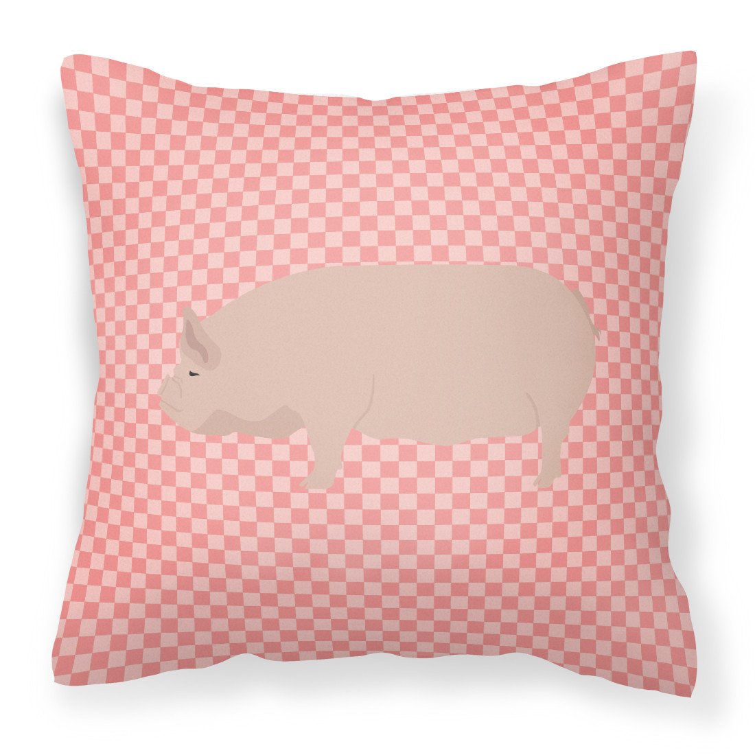Welsh Pig Pink Check Decorative Throw Pillow 18x18 Indoor Outdoor Accent Cushion, Fabric Cover with Insert for Sofa, Bed, Porch & Living Room