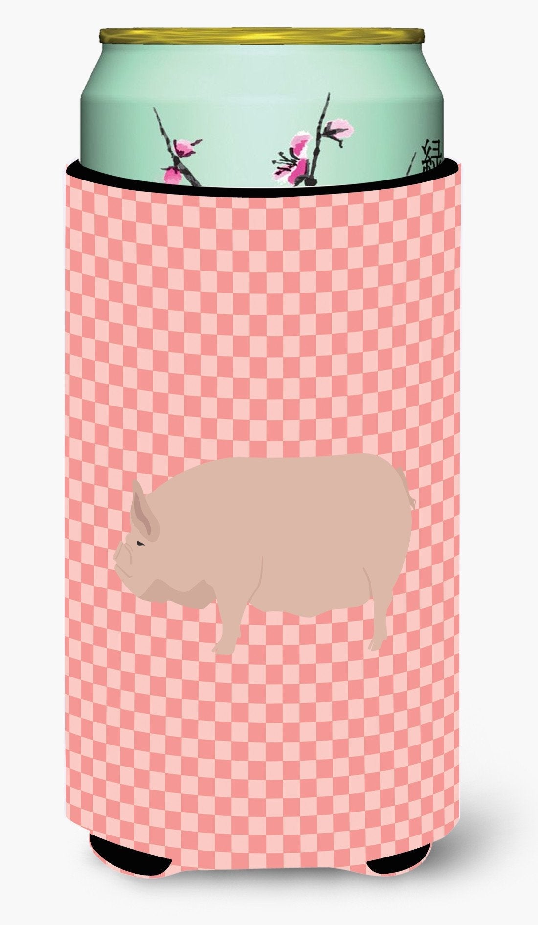 Welsh Pig Pink Check Tall Boy Hugger Can Cooler Sleeve Machine Washable Drink Collapsible Insulator Beverage Insulated Holder