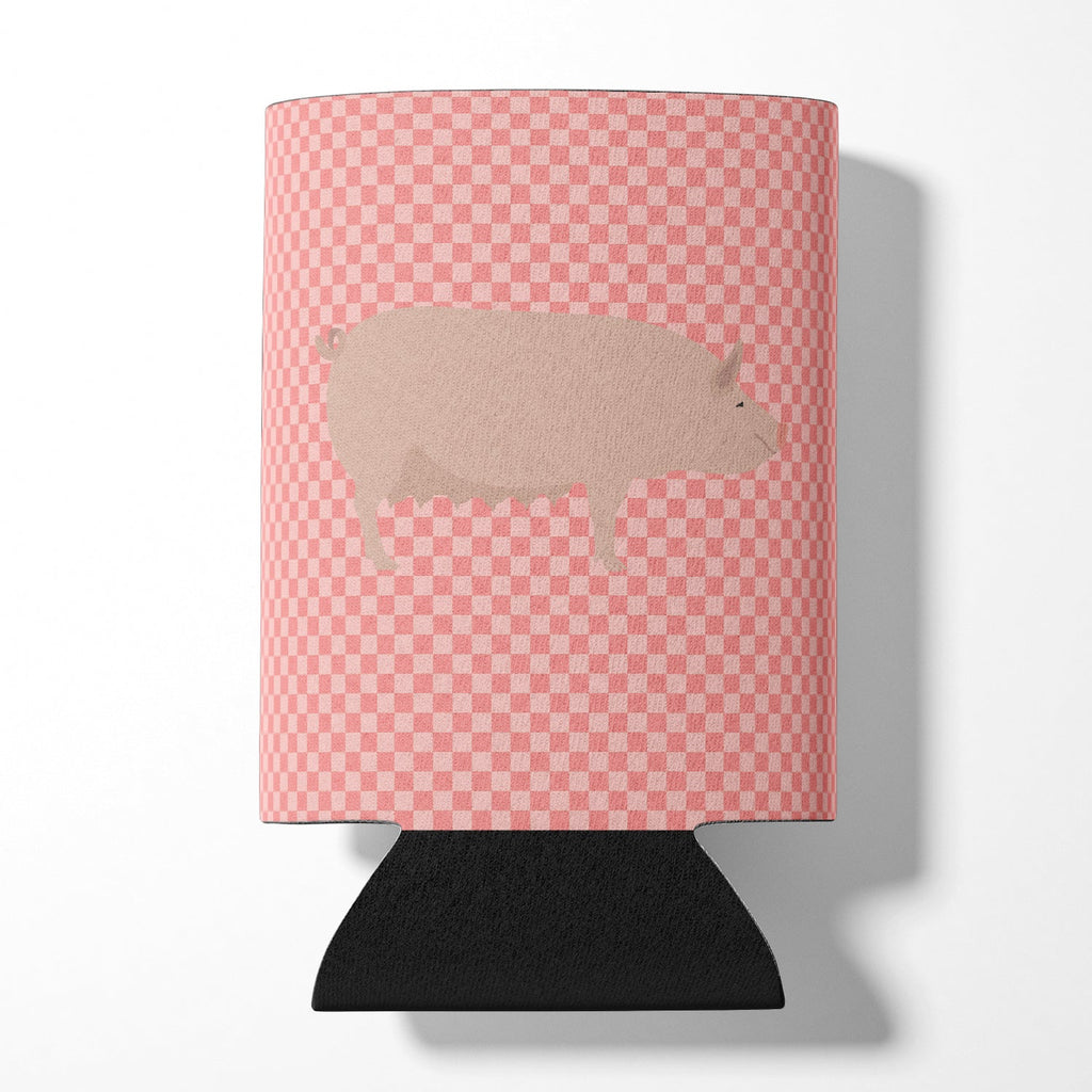 English Large White Pig Pink Check Can or Bottle Hugger Cooler Sleeve for Standard 12 oz Cans, Insulated Foam Beer & Soda Can Hugger Reusable