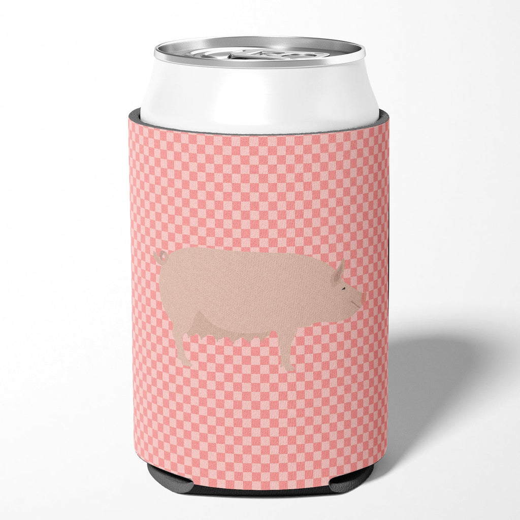 English Large White Pig Pink Check Can or Bottle Hugger Cooler Sleeve for Standard 12 oz Cans, Insulated Foam Beer & Soda Can Hugger Reusable