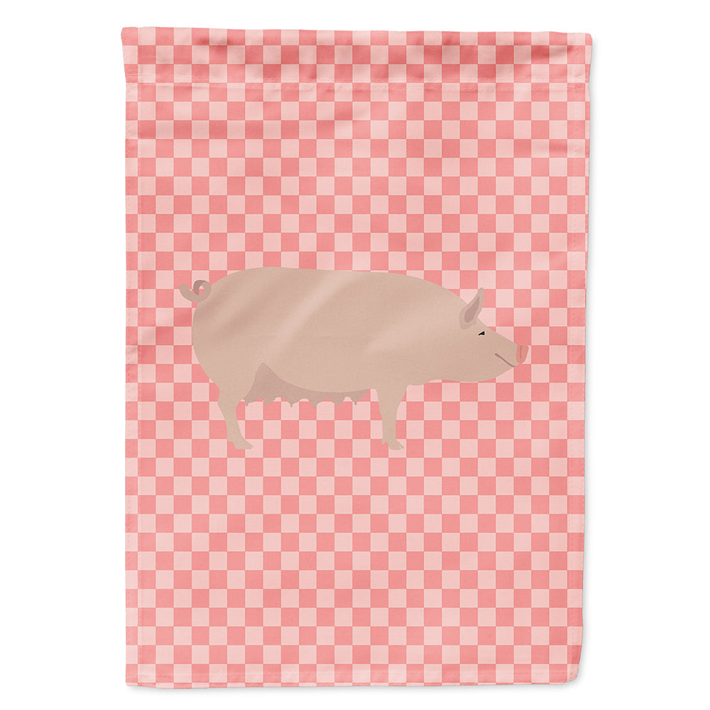 English Large White Pig Pink Check House Flag 28x40 Porch Sleeve Pole Decorative Outside Yard Banner Artwork Wall Hanging, Polyester