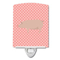 English Large White Pig Pink Check Ceramic Night Light Compact, UL-Certified, Ideal for Bedroom, Bathroom, Nursery, Hallway, Kitchen, 6x4x3, Multicolor