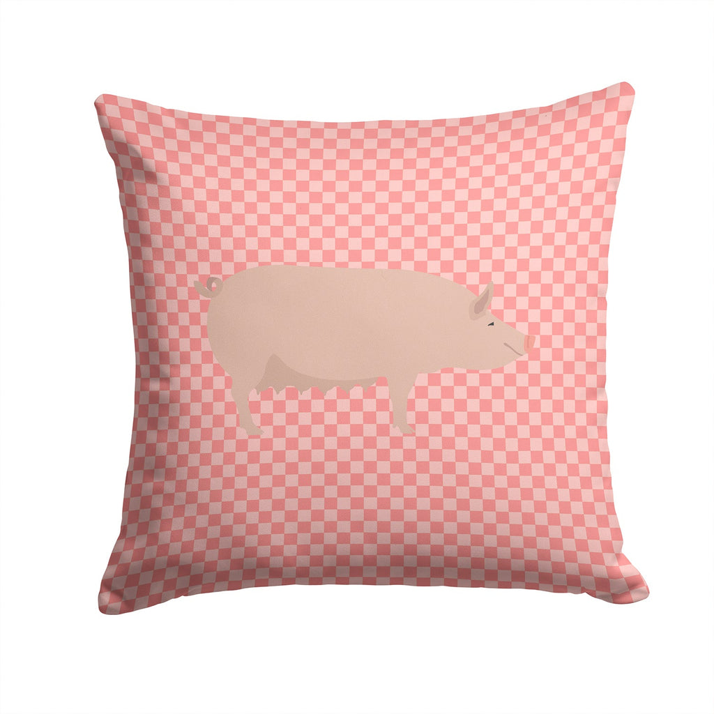 English Large White Pig Pink Check Decorative Throw Pillow 14x14 Indoor Outdoor Accent Cushion, Fabric Cover with Insert for Sofa, Bed, Porch & Living Room
