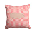 English Large White Pig Pink Check Decorative Throw Pillow 14x14 Indoor Outdoor Accent Cushion, Fabric Cover with Insert for Sofa, Bed, Porch & Living Room
