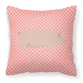 English Large White Pig Pink Check Decorative Throw Pillow 18x18 Indoor Outdoor Accent Cushion, Fabric Cover with Insert for Sofa, Bed, Porch & Living Room