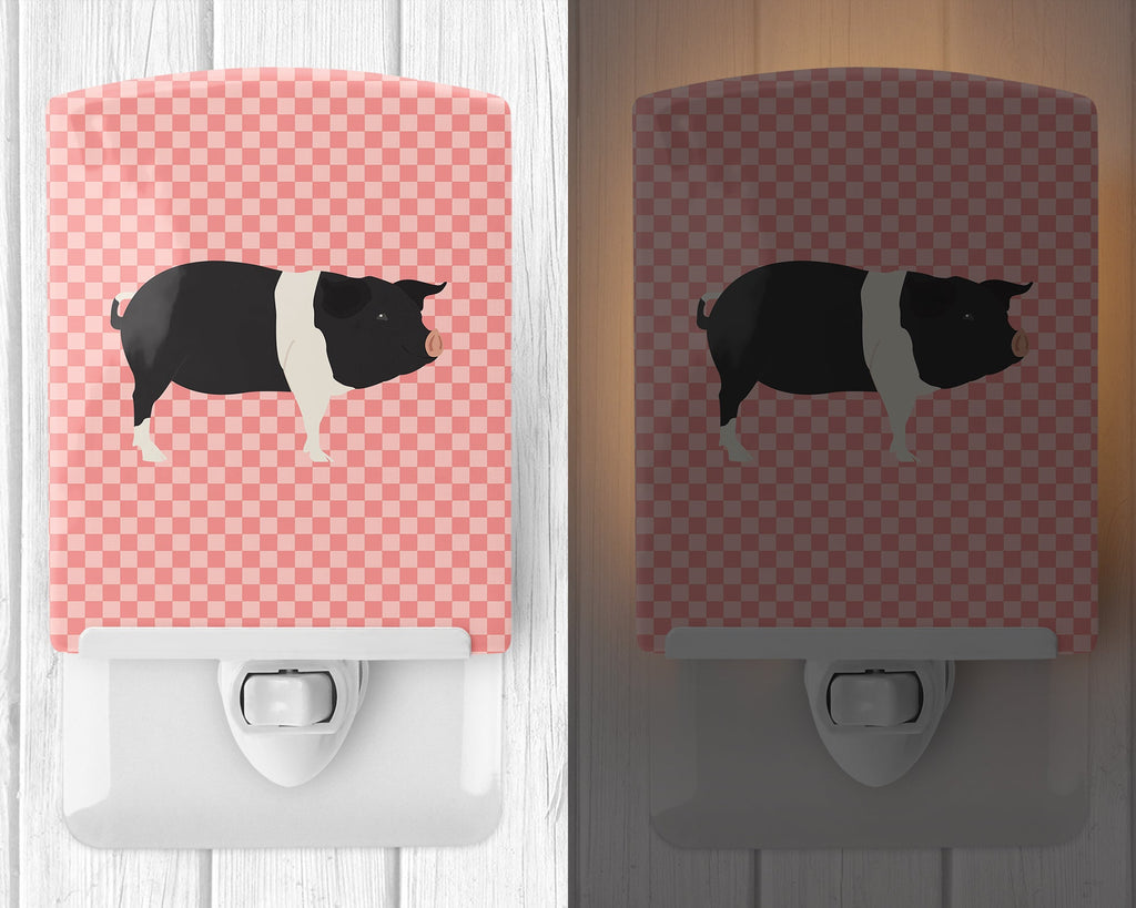 Hampshire Pig Pink Check Ceramic Night Light Compact, UL-Certified, Ideal for Bedroom, Bathroom, Nursery, Hallway, Kitchen, 6x4x3, Multicolor
