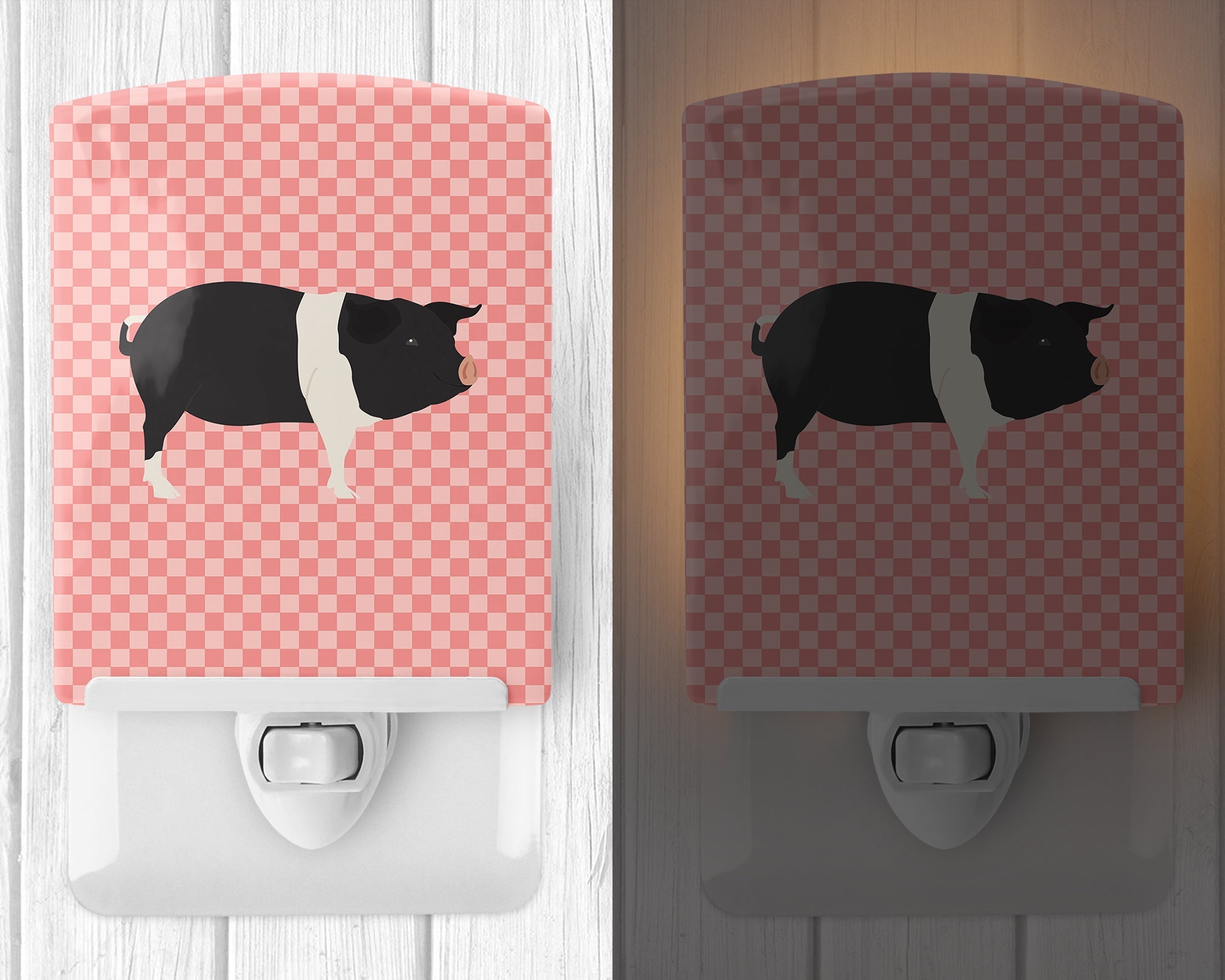 Hampshire Pig Pink Check Ceramic Night Light Compact, UL-Certified, Ideal for Bedroom, Bathroom, Nursery, Hallway, Kitchen, 6x4x3, Multicolor