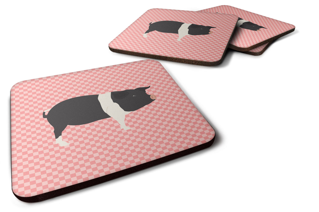 Hampshire Pig Pink Check Foam Coasters Set of 4 Cup Coasters for Indoor Outdoor, Tabletop Protection, Anti Slip, Mouse pad Material