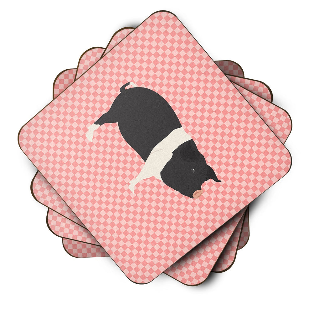 Hampshire Pig Pink Check Foam Coasters Set of 4 Cup Coasters for Indoor Outdoor, Tabletop Protection, Anti Slip, Mouse pad Material