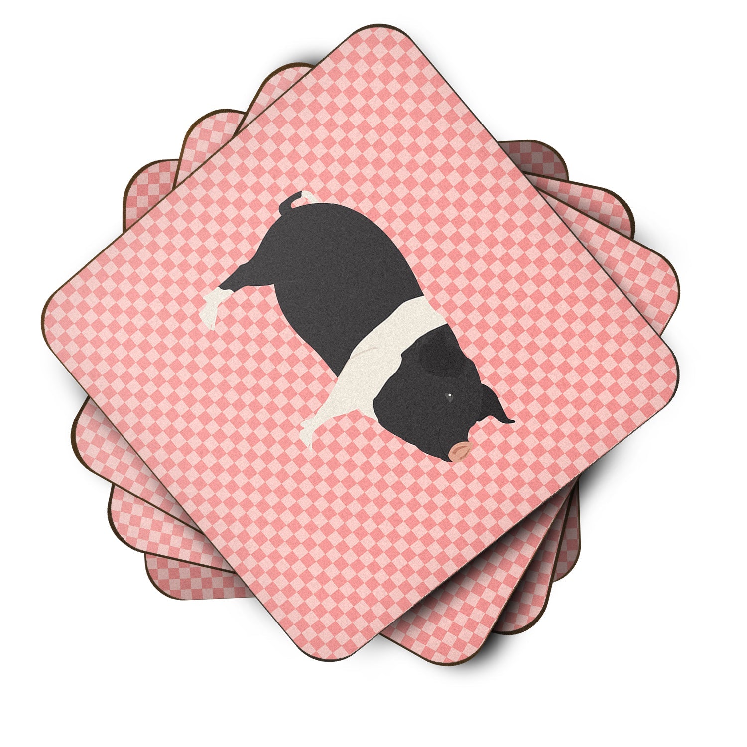 Hampshire Pig Pink Check Foam Coasters Set of 4 Cup Coasters for Indoor Outdoor, Tabletop Protection, Anti Slip, Mouse pad Material