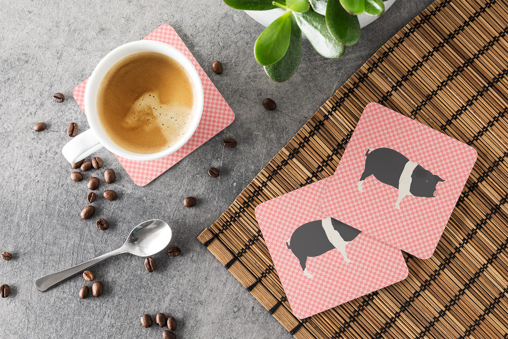 Hampshire Pig Pink Check Foam Coasters Set of 4 Cup Coasters for Indoor Outdoor, Tabletop Protection, Anti Slip, Mouse pad Material