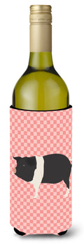 Hampshire Pig Pink Check Wine Bottle Hugger Gift Sleeve for Standard 750 ml Bottles, Insulated Reusable Also Fits Mini Shot & Pint Bottles