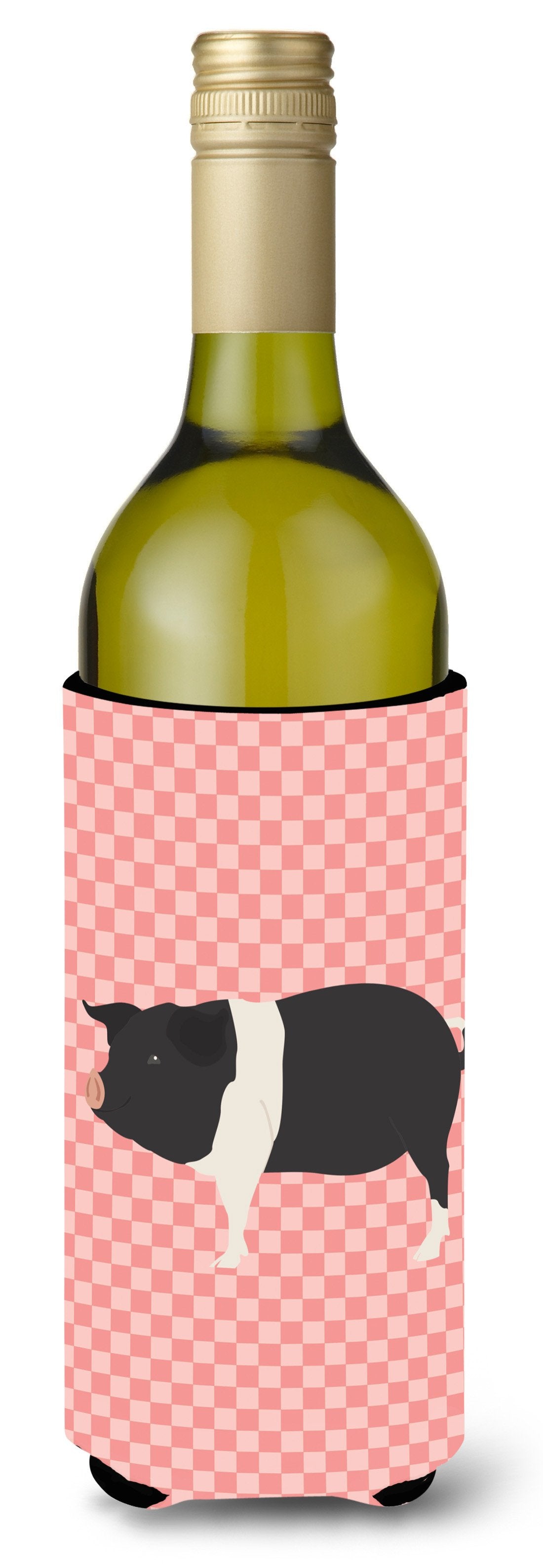 Hampshire Pig Pink Check Wine Bottle Hugger Gift Sleeve for Standard 750 ml Bottles, Insulated Reusable Also Fits Mini Shot & Pint Bottles