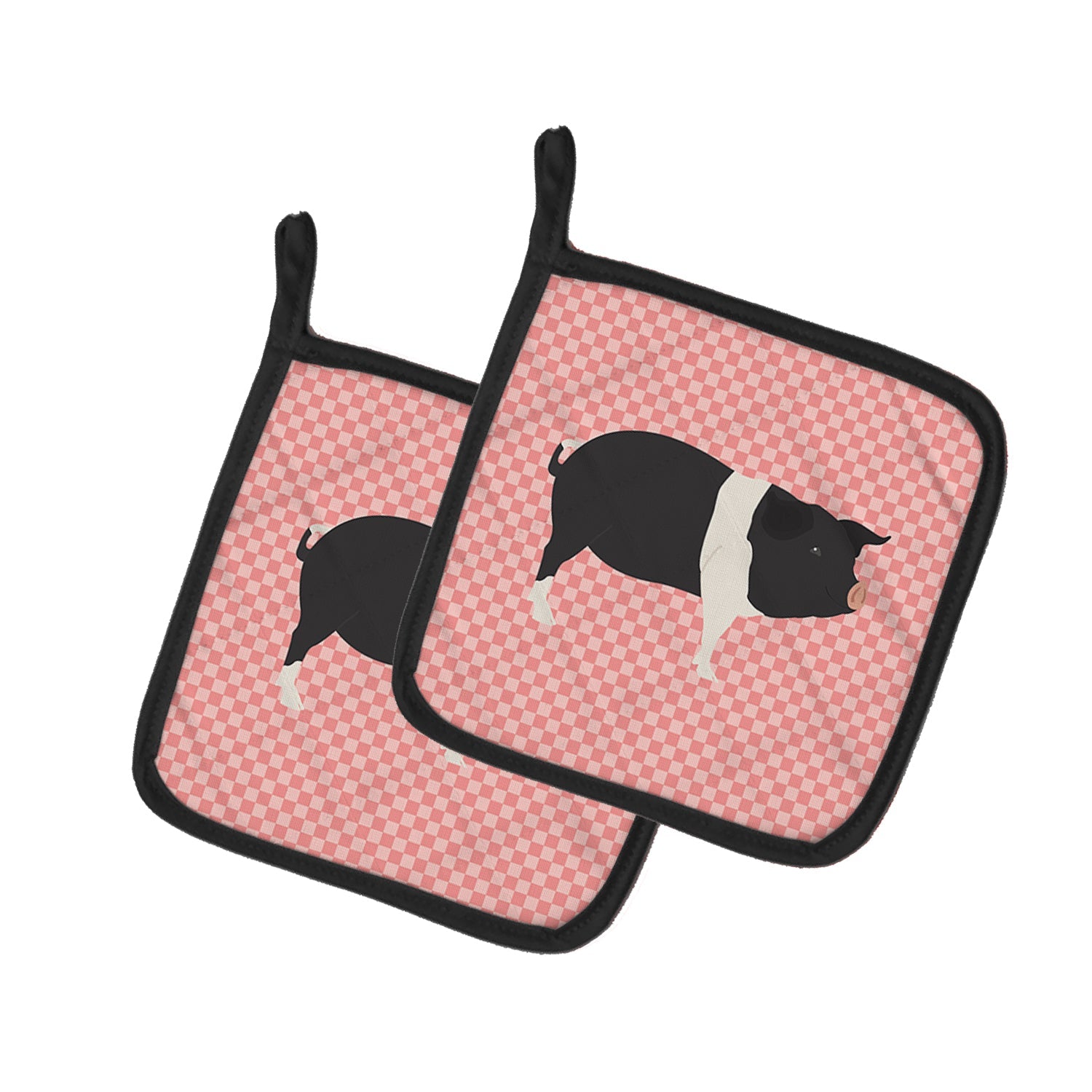 Hampshire Pig Pink Check Pot Holder Set of 2 Heat Resistant Quilted Hot Pads 7.5 x 7.5 Inch, Insulated Kitchen Trivets for Cooking & Baking