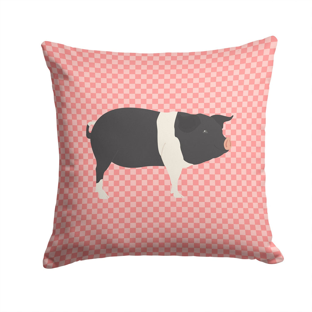 Hampshire Pig Pink Check Decorative Throw Pillow 14x14 Indoor Outdoor Accent Cushion, Fabric Cover with Insert for Sofa, Bed, Porch & Living Room