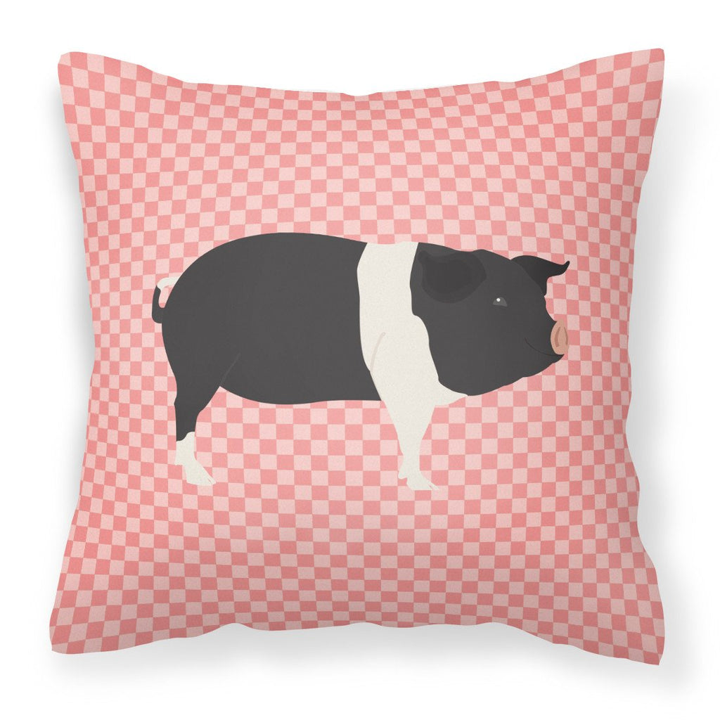 Hampshire Pig Pink Check Decorative Throw Pillow 18x18 Indoor Outdoor Accent Cushion, Fabric Cover with Insert for Sofa, Bed, Porch & Living Room