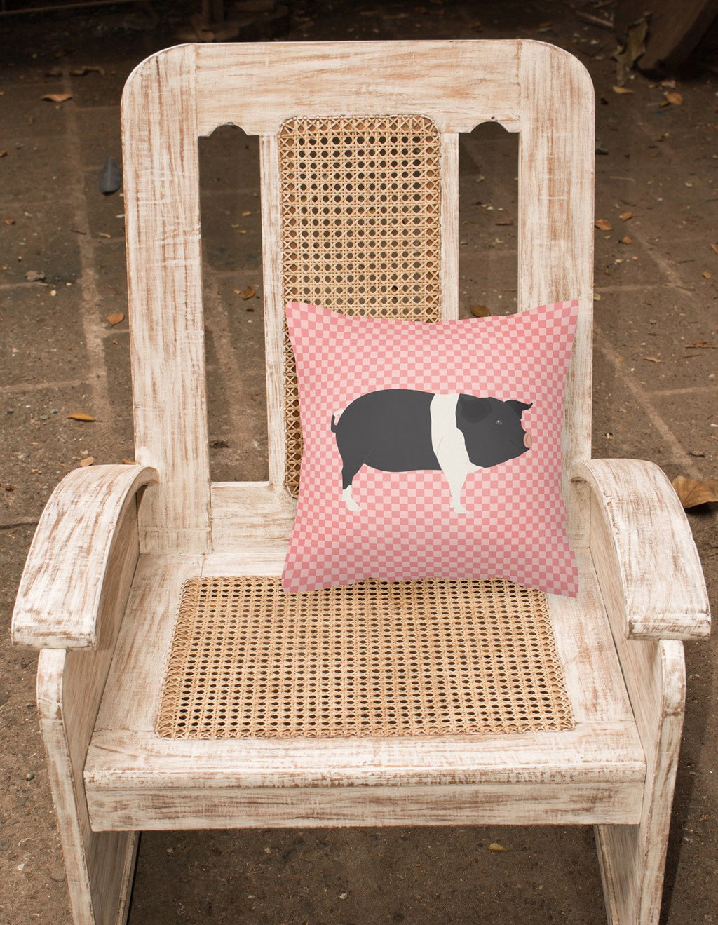 Hampshire Pig Pink Check Decorative Throw Pillow 18x18 Indoor Outdoor Accent Cushion, Fabric Cover with Insert for Sofa, Bed, Porch & Living Room