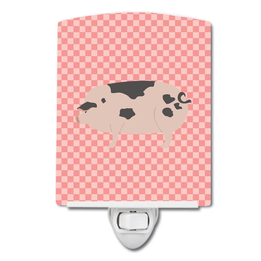 Gloucester Old Spot Pig Pink Check Ceramic Night Light Compact, UL-Certified, Ideal for Bedroom, Bathroom, Nursery, Hallway, Kitchen, 6x4x3, Multicolor