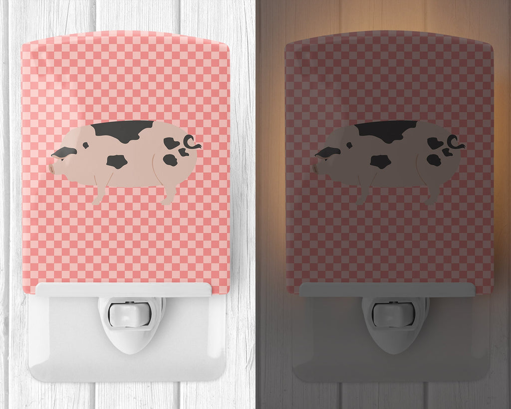 Gloucester Old Spot Pig Pink Check Ceramic Night Light Compact, UL-Certified, Ideal for Bedroom, Bathroom, Nursery, Hallway, Kitchen, 6x4x3, Multicolor