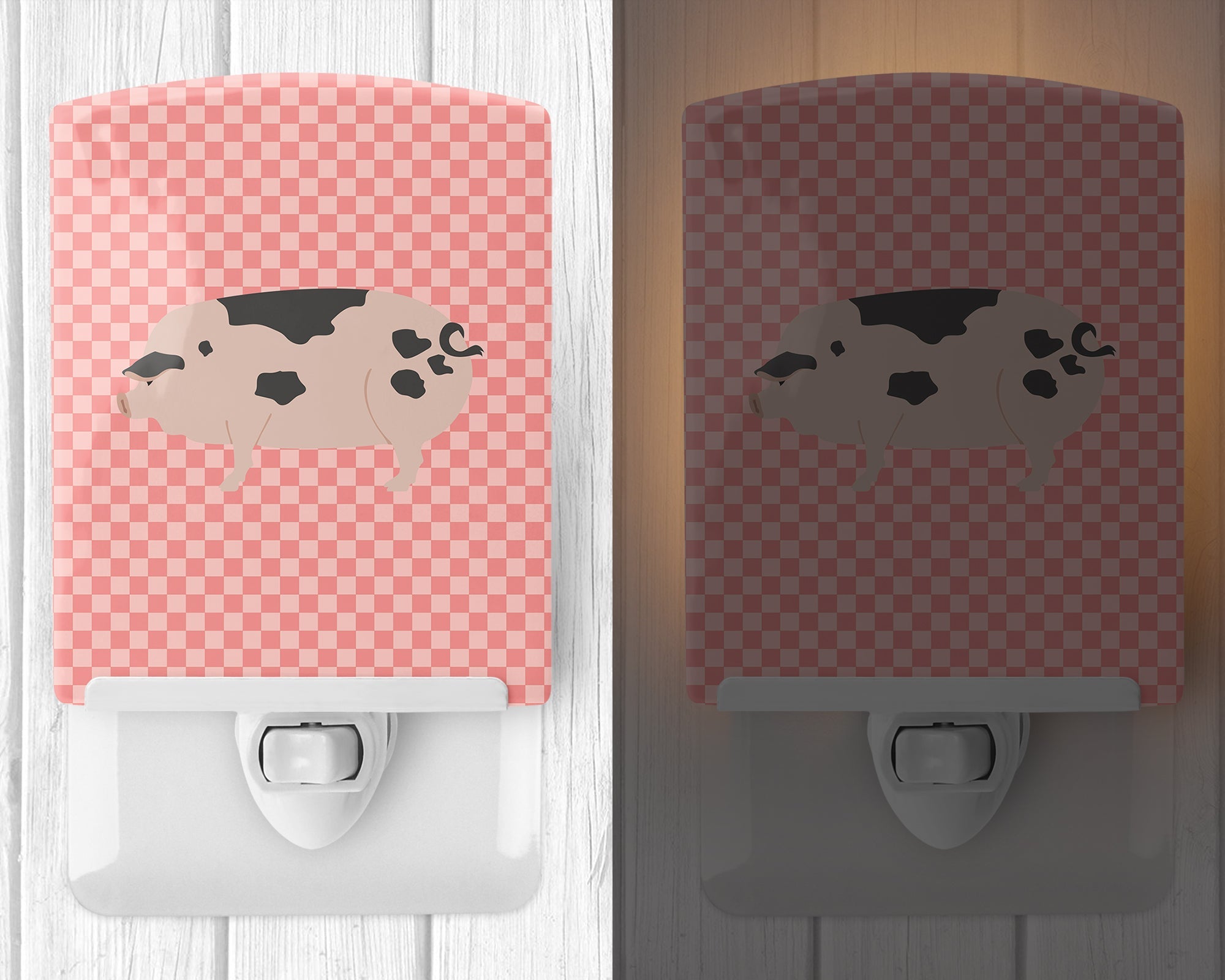Gloucester Old Spot Pig Pink Check Ceramic Night Light Compact, UL-Certified, Ideal for Bedroom, Bathroom, Nursery, Hallway, Kitchen, 6x4x3, Multicolor