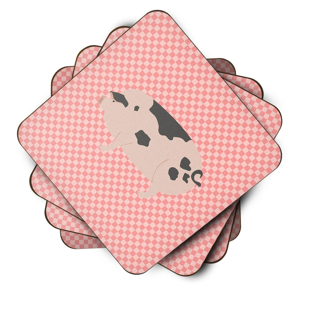 Gloucester Old Spot Pig Pink Check Foam Coasters Set of 4 Cup Coasters for Indoor Outdoor, Tabletop Protection, Anti Slip, Mouse pad Material