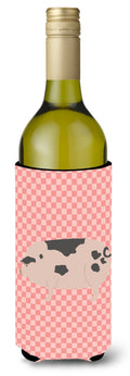 Gloucester Old Spot Pig Pink Check Wine Bottle Hugger Gift Sleeve for Standard 750 ml Bottles, Insulated Reusable Also Fits Mini Shot & Pint Bottles